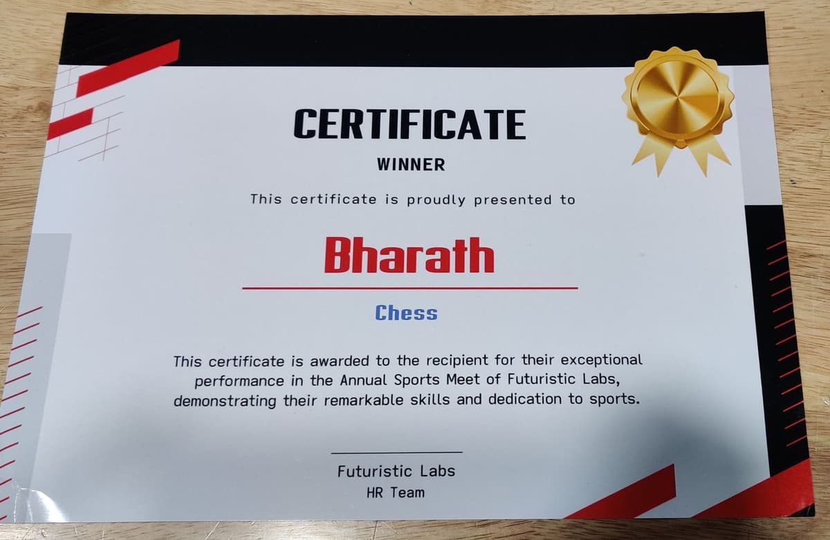 Chess winner certificate