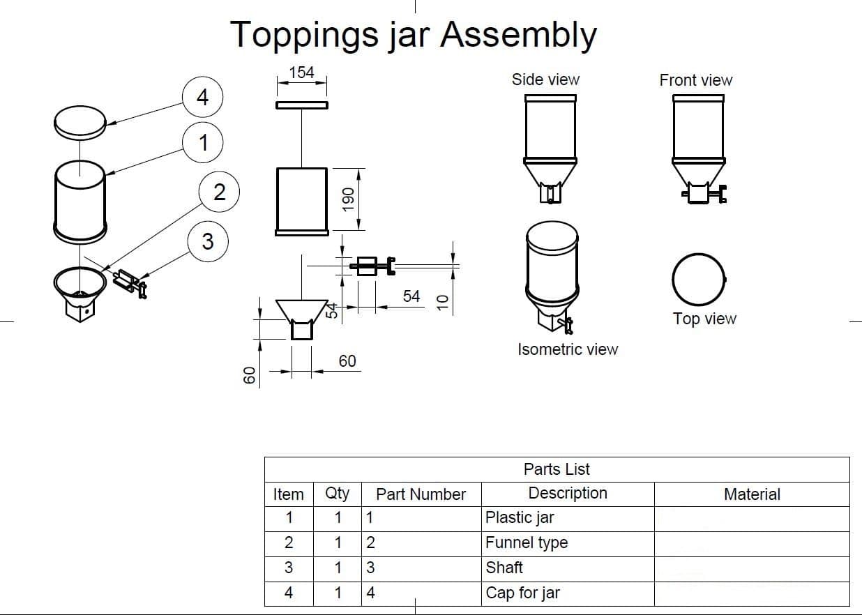 Toppings jar assembly drawing